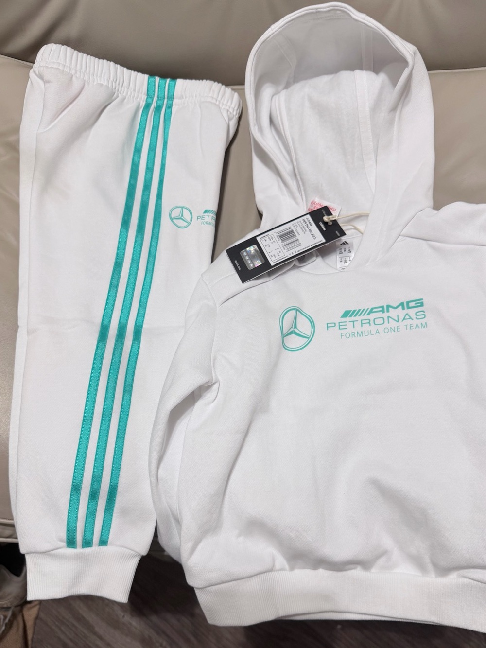 Adidas Mercedes size 2T White & Teal Kids Hoodie and Joggers Set